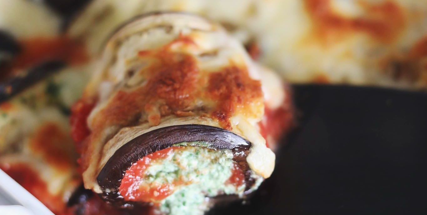 Cannelloni med aubergine (aubergineruller med ricottafyld)
