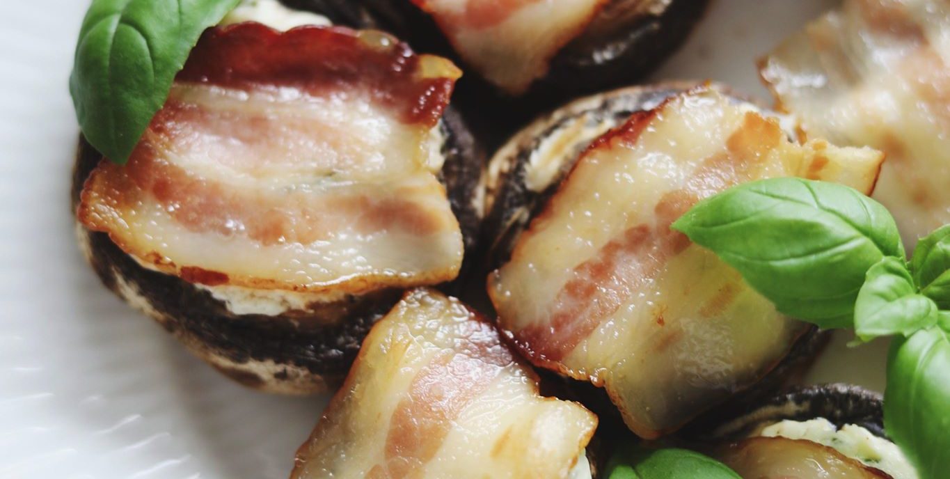 Champignoner med flødeost og bacon