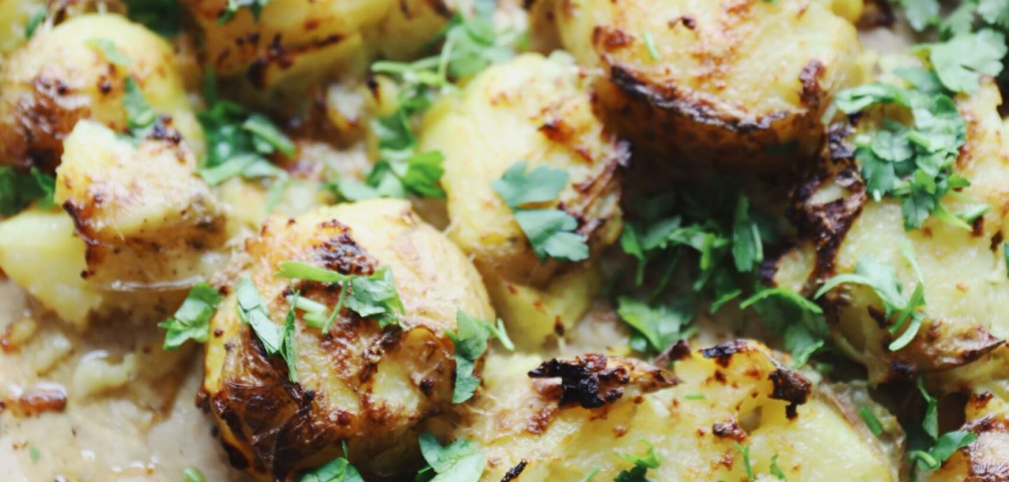 Knuste kartofler med hvidløgssmør