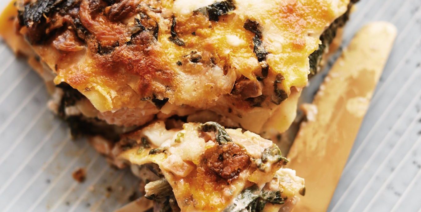 Lakselasagne med spinat og hytteost