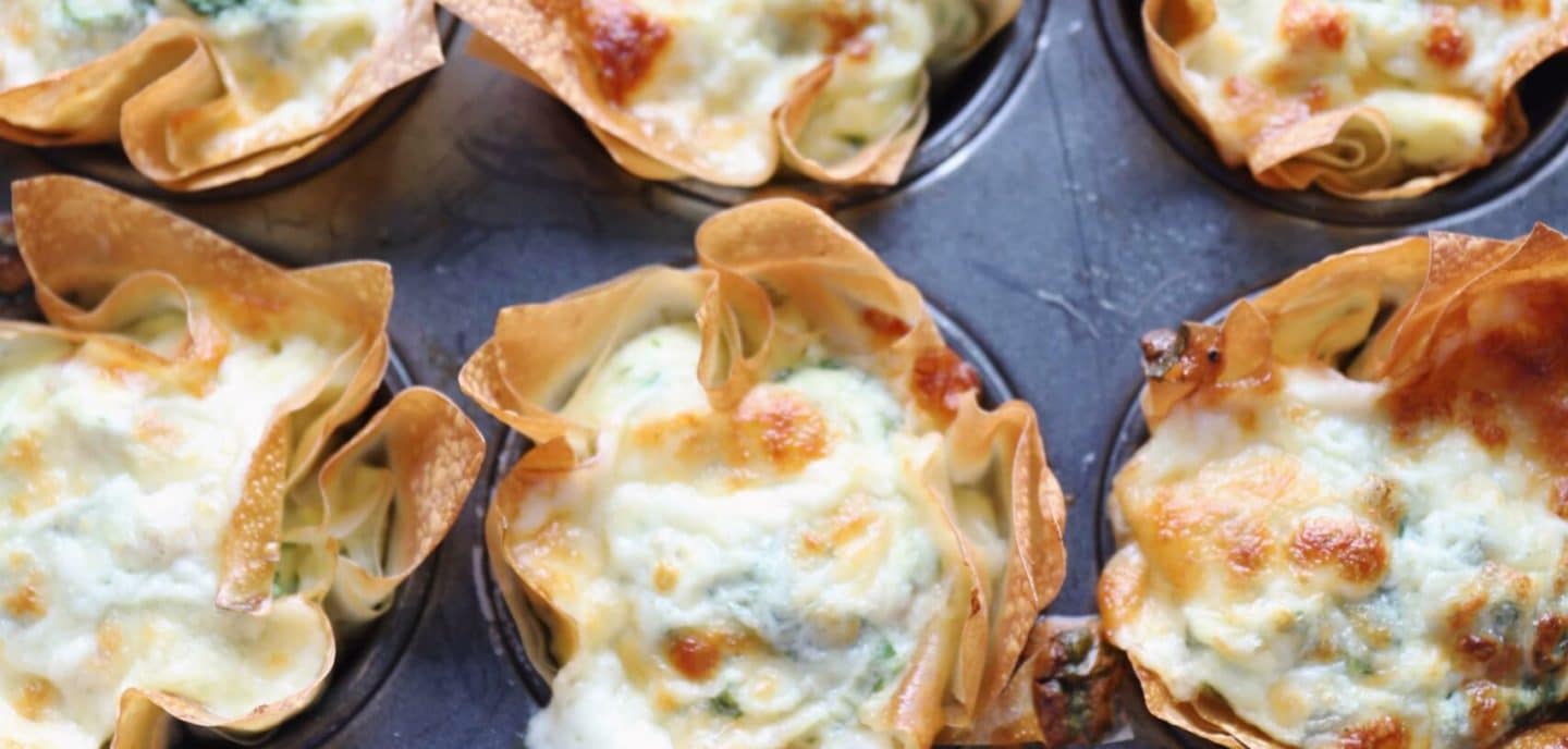 Små filotærter med spinat og bacon