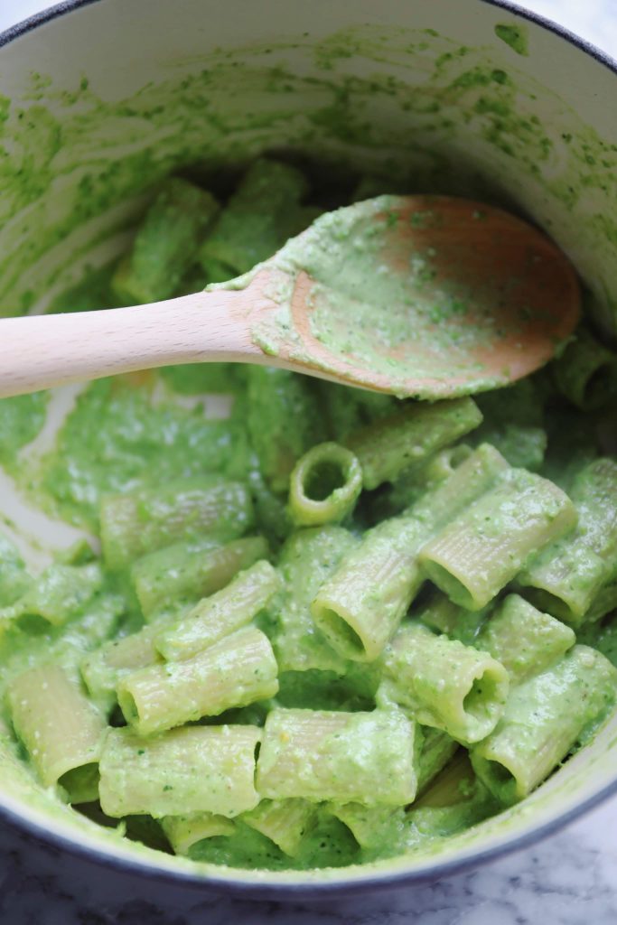 Pasta with pesto cream and burrata