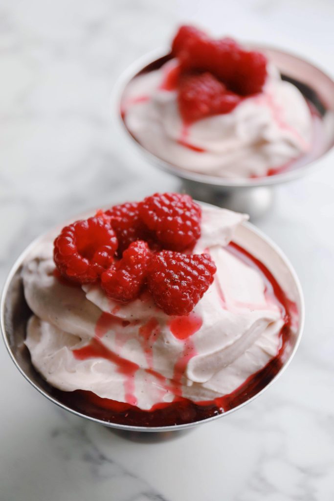 Whipped panna cotta with raspberries