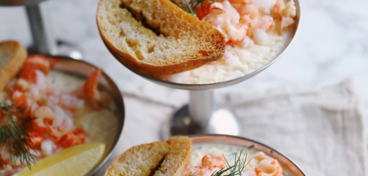 Panna cotta med purløg og rejer