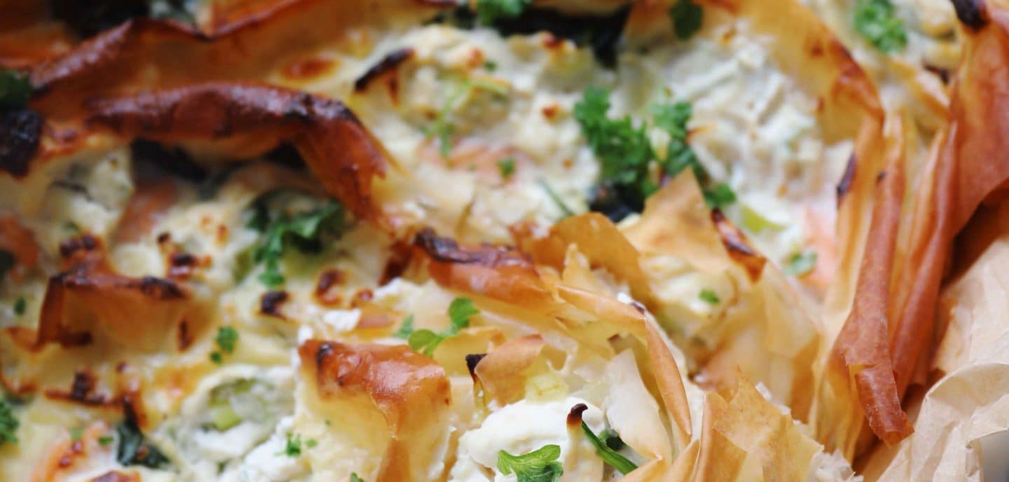 Filodejstærte med laks og ricotta
