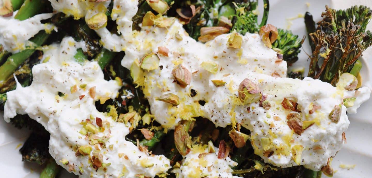 Broccolini med pesto og burrata