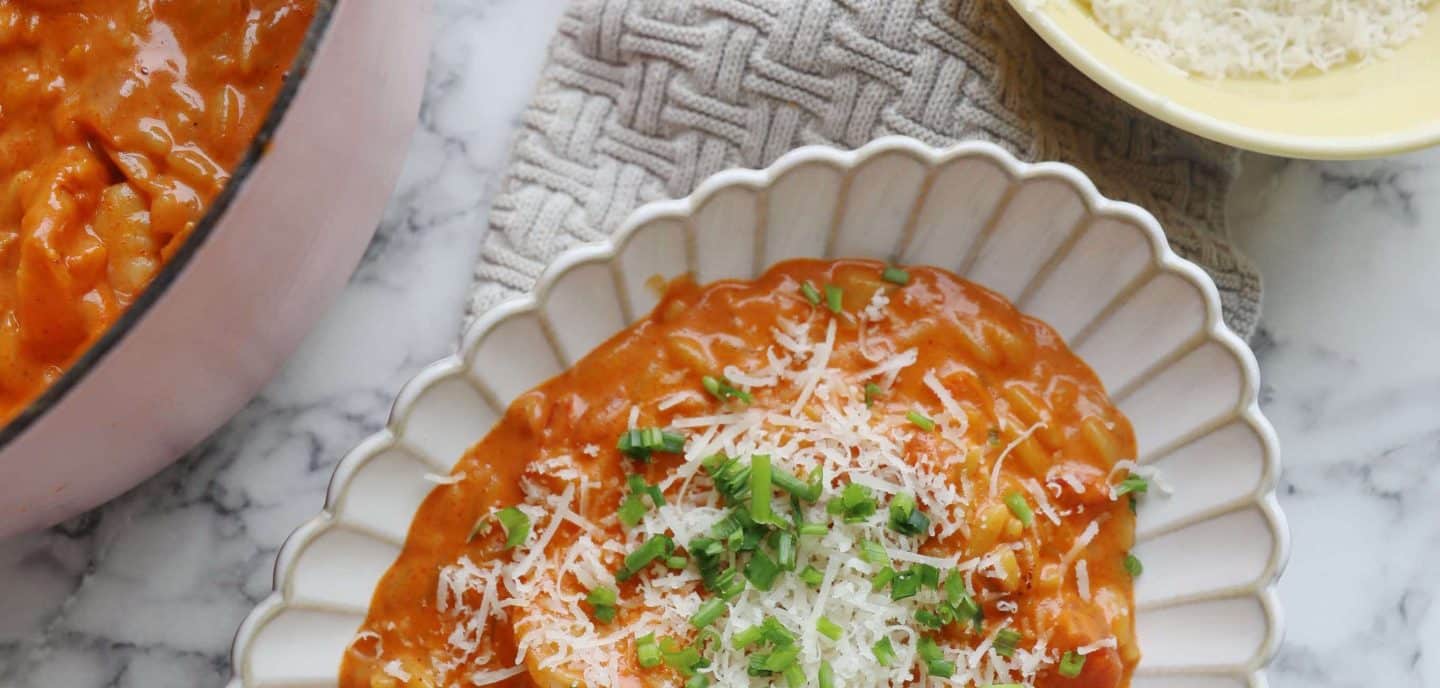 Gochujang orzo med rejer