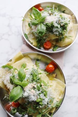 Åben lasagne med pesto