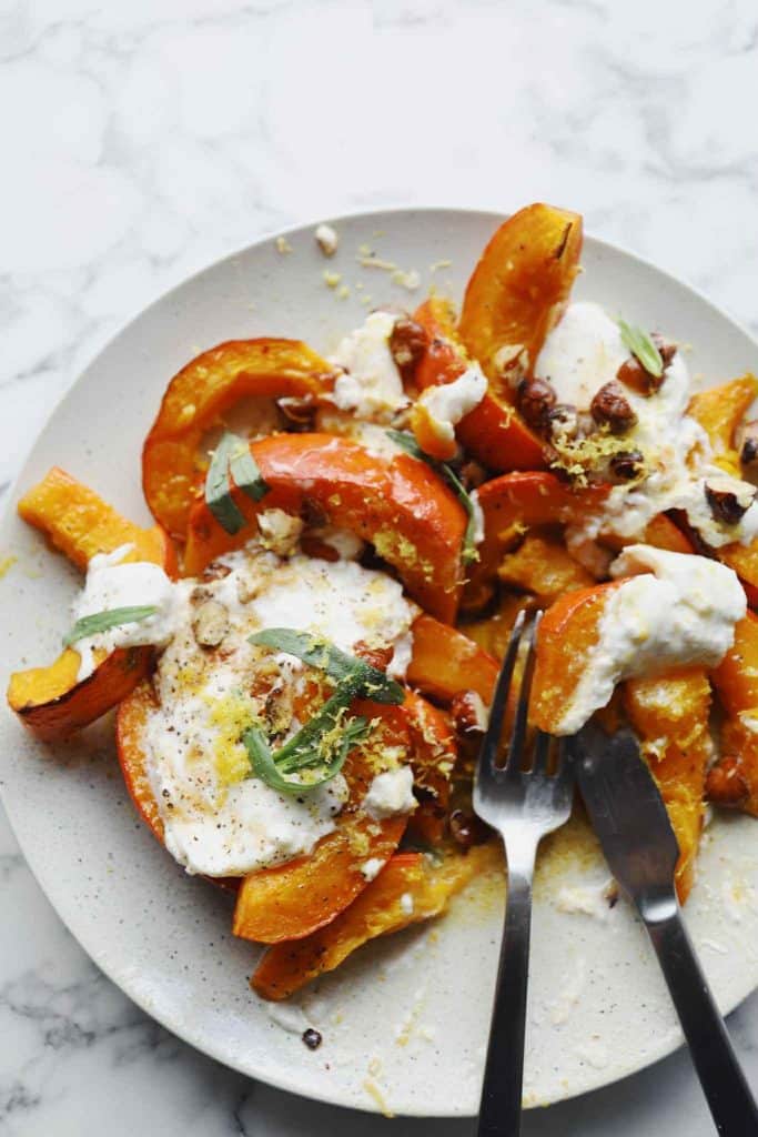 Bagt græskar med burrata