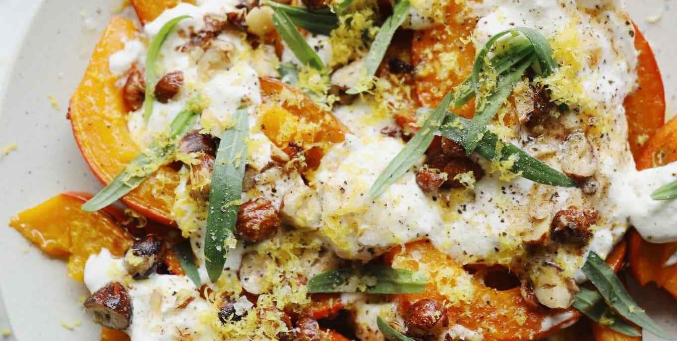 Bagt græskar med burrata