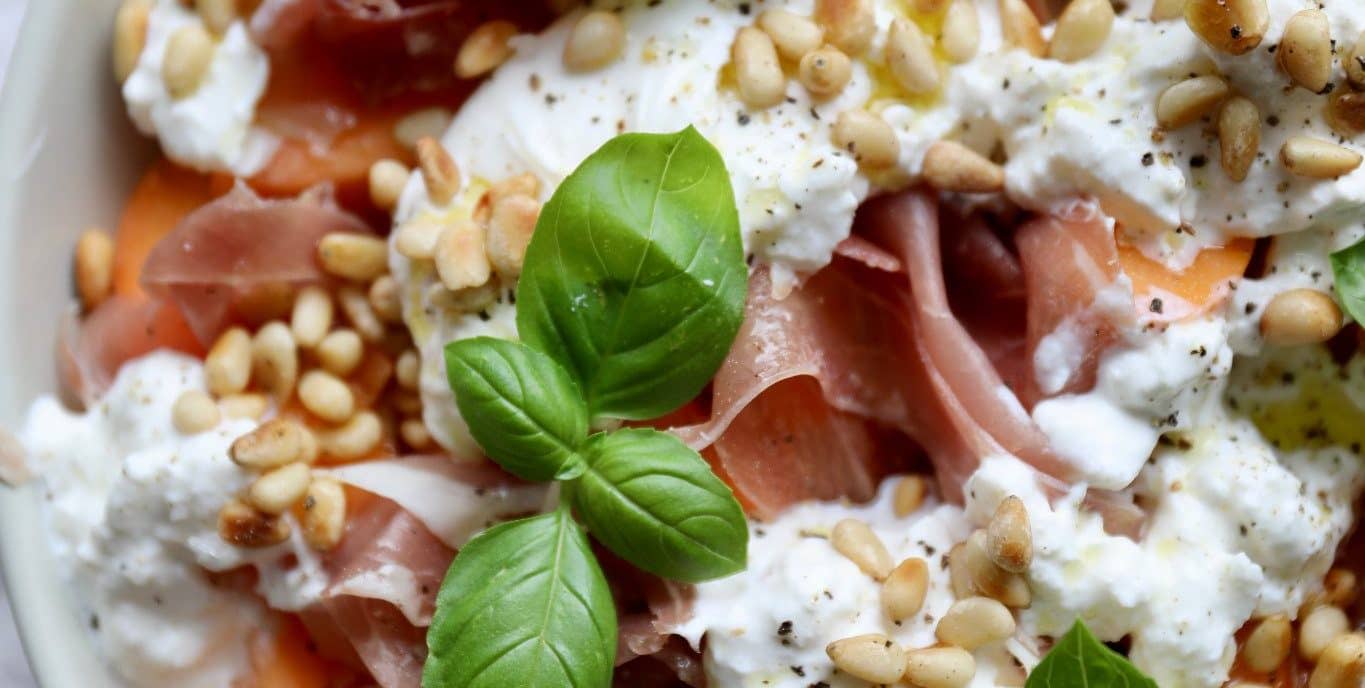 Melon med skinke og burrata
