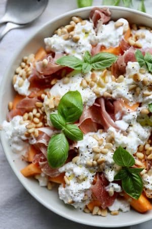 Melon med skinke og burrata