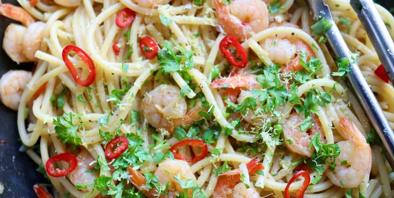 Pasta med rejer og hvidløg